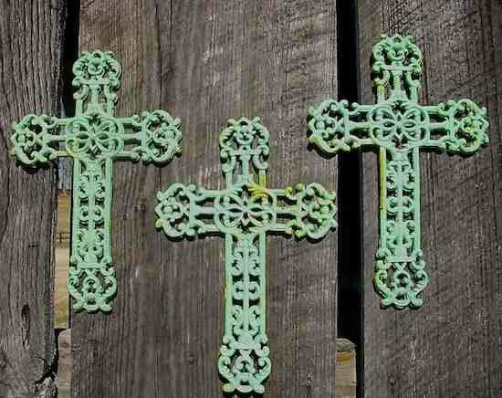 The Birdhouse Chick Cast Iron Crosses Set Of 3-Antique And Verde Finish