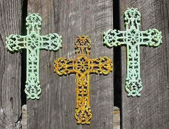The Birdhouse Chick Cast Iron Crosses Set Of 3-Antique And Verde Finish
