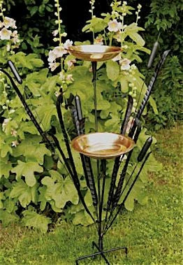ACHLA Double Cattail Bird Bath With Iron Perches