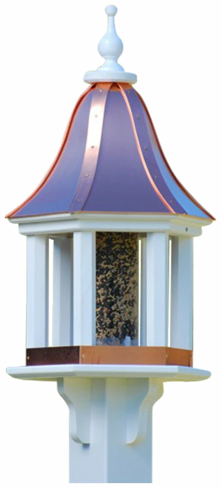 The Birdhouse Chick Copper Roof Bird Feeders Copper Roof Bird Feeder Column Style - 28x12