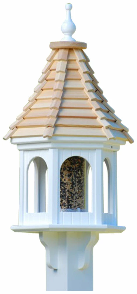 The Birdhouse Chick Vinyl Bird Feeders Gazebo Bird Feeder-Vinyl With Cypress Roof 12x28