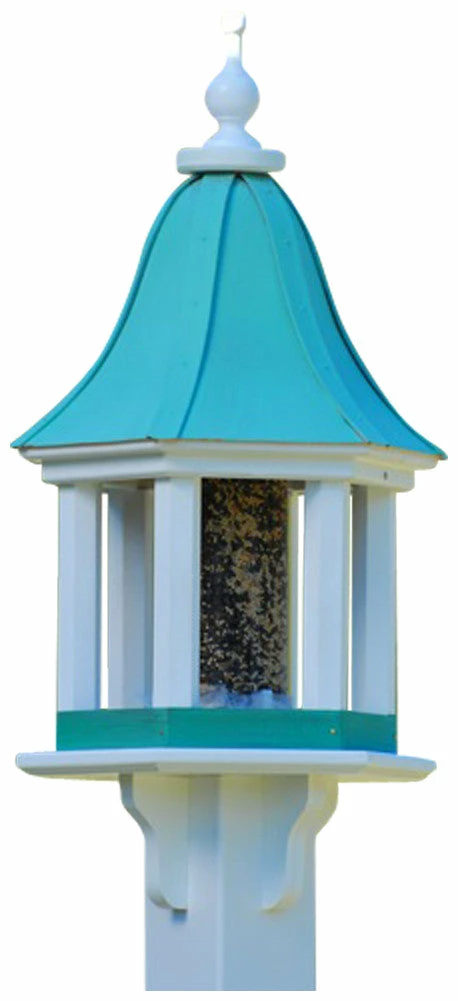 The Birdhouse Chick Copper Roof Bird Feeders Copper Roof Bird Feeder Column Style - 28x12