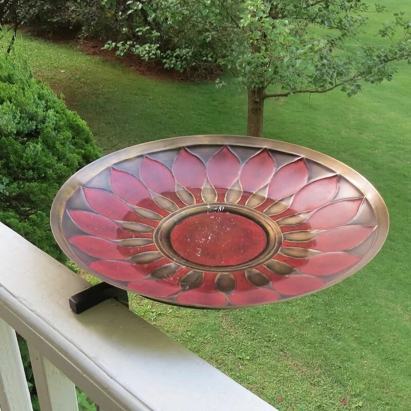 The Birdhouse Chick Red Petals Solar Bubbler Bird Bath
