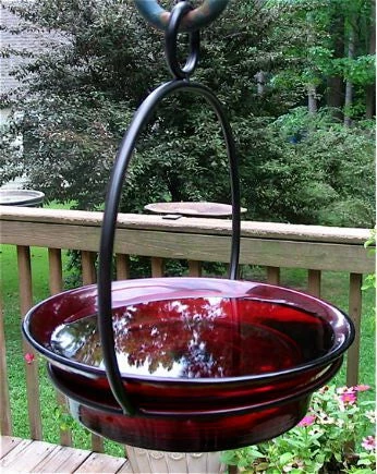 Couronne Unique Bird Feeders Glass Globe Dish Feeder/Mini-Bath- Red Or Lime