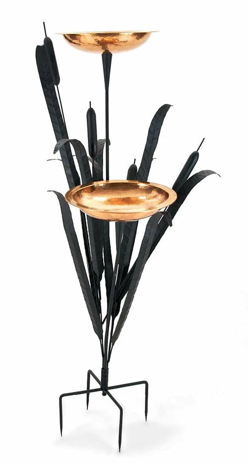 ACHLA Double Cattail Bird Bath With Iron Perches