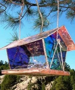 Black Hills Glass Works Copper & Stained Glass Bird Feeder Unique Bird Feeders