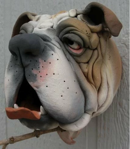 Doug Fey Bull Dog Ceramic Birdhouse