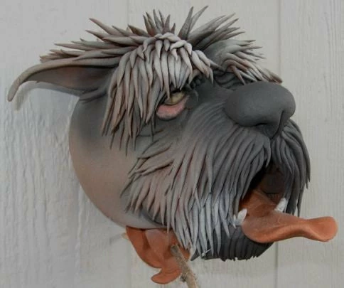 Doug Fey Dog & Cat Ceramic Birdhouse Schnauzer Ceramic Birdhouse