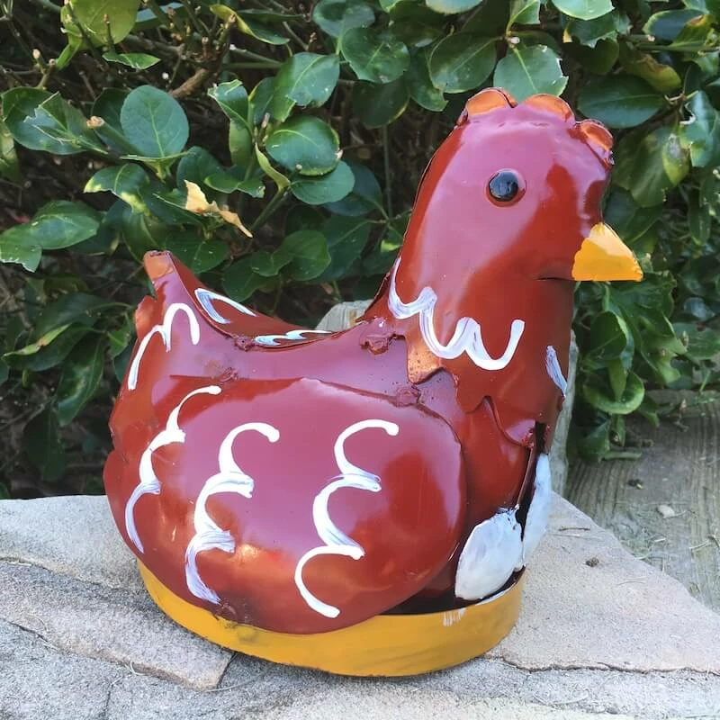 The Birdhouse Chick Hen With Eggs Metal Yard Art