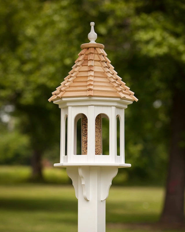The Birdhouse Chick Vinyl Bird Feeders Large Gazebo Bird Feeder-Vinyl With Cypress Roof 14x36