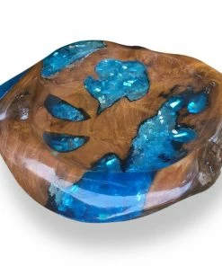 The Birdhouse Chick Large Teak Wood Bowl With Glass Inlay Home & Garden Accents