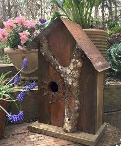 The Birdhouse Chick Church Birdhouses, Vintage-Rustic Rustic Log Front Birdhouses- 2 Sizes