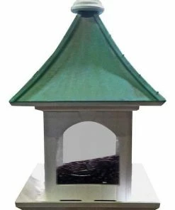 The Birdhouse Chick Copper Roof Bird Feeder Large Capacity With Post Mount