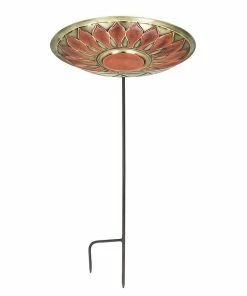 The Birdhouse Chick Staked & Pedestal Bird Baths Brass Leaves Solar Bubbler Bird Bath