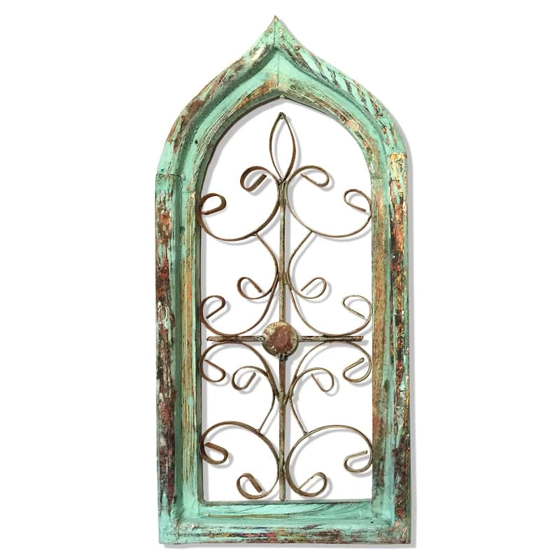 Hand Crafted Plaques, Stepping Stones & Wall Decor Rustic Window Frame Arch- Green Or Blue
