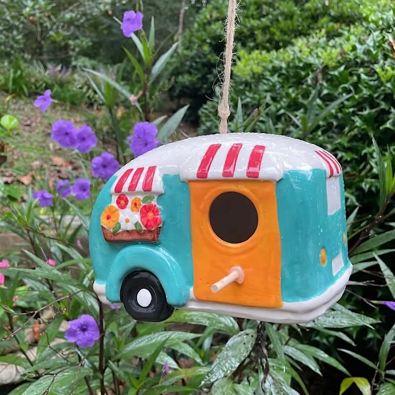 The Birdhouse Chick Unique Birdhouses Ceramic Camper Birdhouse