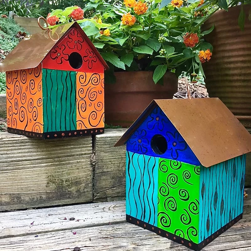 The Birdhouse Chick Color Block Copper Birdhouse