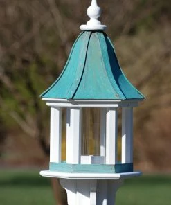 The Birdhouse Chick Copper Roof Bird Feeders Copper Roof Bird Feeder Column Style - 28x12