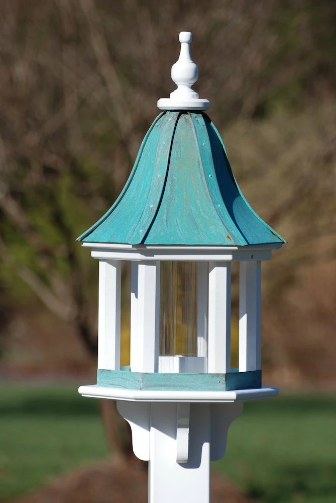 The Birdhouse Chick Copper Roof Bird Feeders Copper Roof Bird Feeder Column Style - 28x12