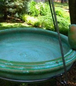 Ancient Graffiti Ceramic Hanging Bird Bath-Teal