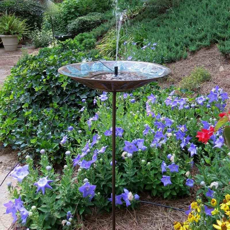 The Birdhouse Chick Staked & Pedestal Bird Baths Brass Leaves Solar Bubbler Bird Bath