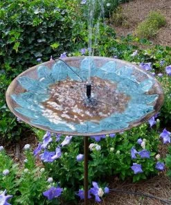 The Birdhouse Chick Staked & Pedestal Bird Baths Brass Leaves Solar Bubbler Bird Bath