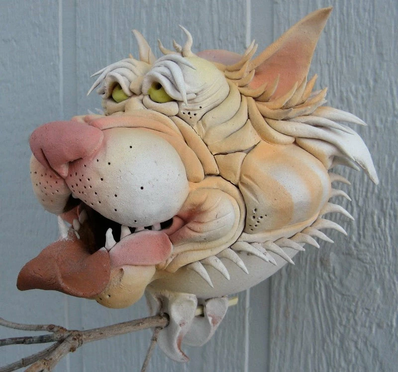 Doug Fey Orange Cat Ceramic Birdhouse