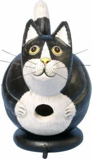 Bobbo Black And White Fat Cat Wooden Birdhouse Unique Birdhouses